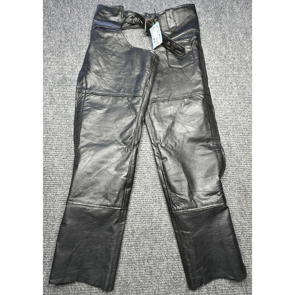 Diamond Plate Buffalo Leather Chaps Mens Small Black Motorcycle Riding Pants